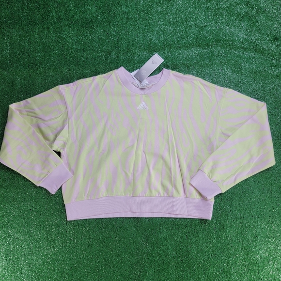 Adidas Women's Tiger Striped Sweatshirt Size Medium Yellow Pink 100% Cotton New - Picture 1 of 8